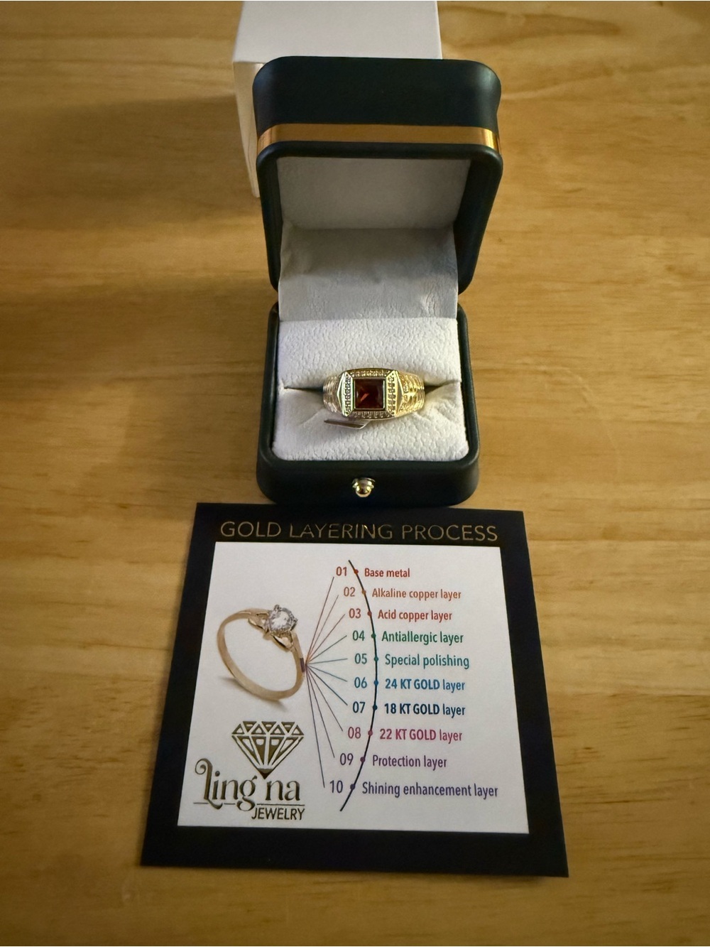 Gold-Tone Men's Ring with Red Center Stone